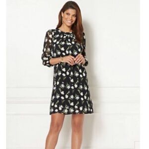 Eva Mendes for New York & Company Black and White Floral Long Sleeve Dress
